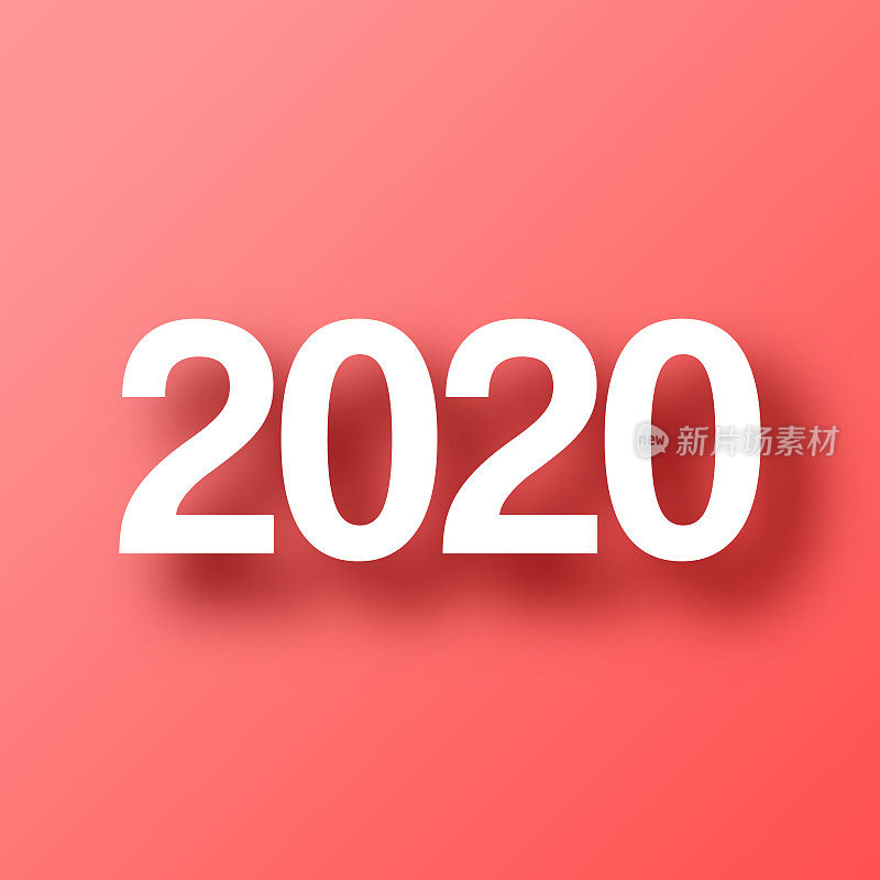 2020年- 2020年。图标在红色背景与阴影